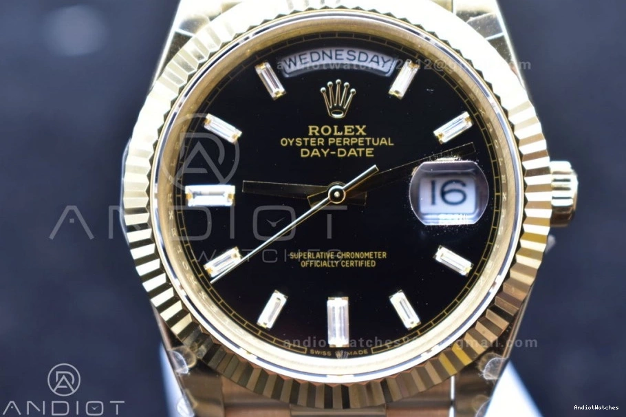 Black President 721 YG A2836 Breathable Plated Bracelet Markers Dial DayDate On 904L 40 GMF Crystal Steel V 0304